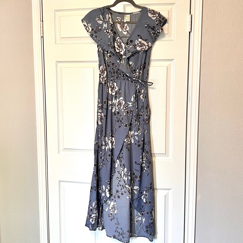 Pale Blue Floral Wrap Dress